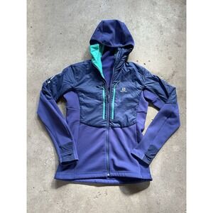 Salomon Jacket Womens Medium Navy/Teal Drifter Hoodie PrimaLoft Activewear